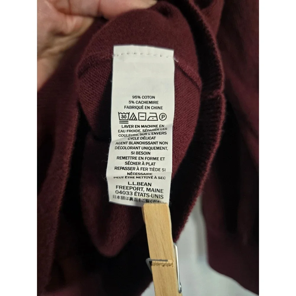 L.L.Bean Men's XL Regular V-Neck Cotton Cashmere Sweater Maroon Burgundy‎